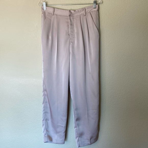 Jason Wu pleated slacks women’s large lavender silky shiny trousers EUC - Picture 1 of 5